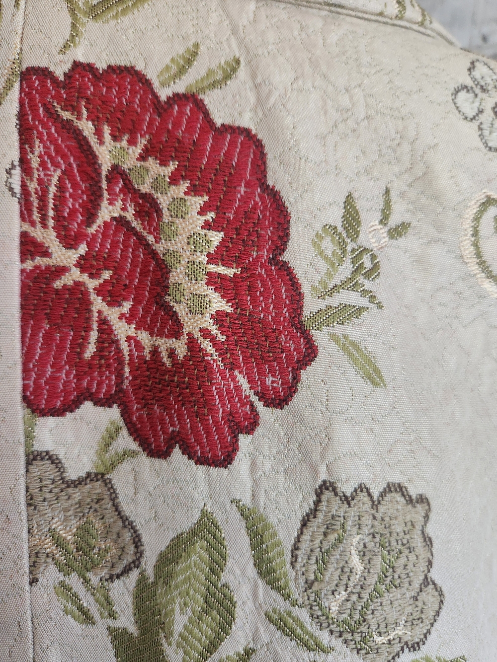 Apostrophe Cream Floral Jacquard Coat with Red & Green Accents - Picture 9 of 12